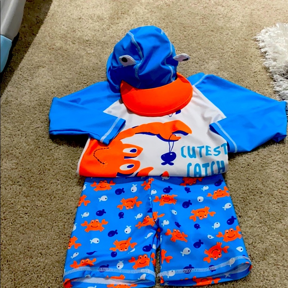 Baby boy swimsuit and matching hat